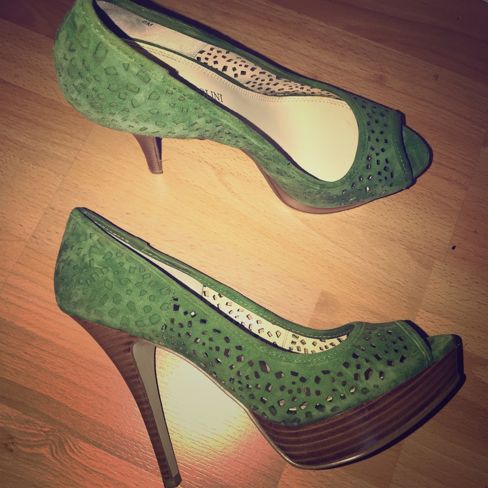 Green suede heels